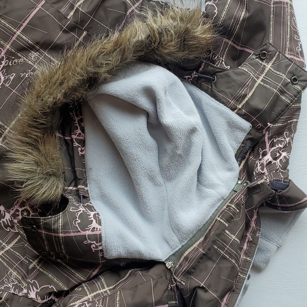 Turbine Brown and Pink Plaid / Floral Girls Snowboard Ski Winter Jacket S - Picture 5 of 7